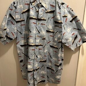 Michael Austin Nautical Print Shirt - Light Blue